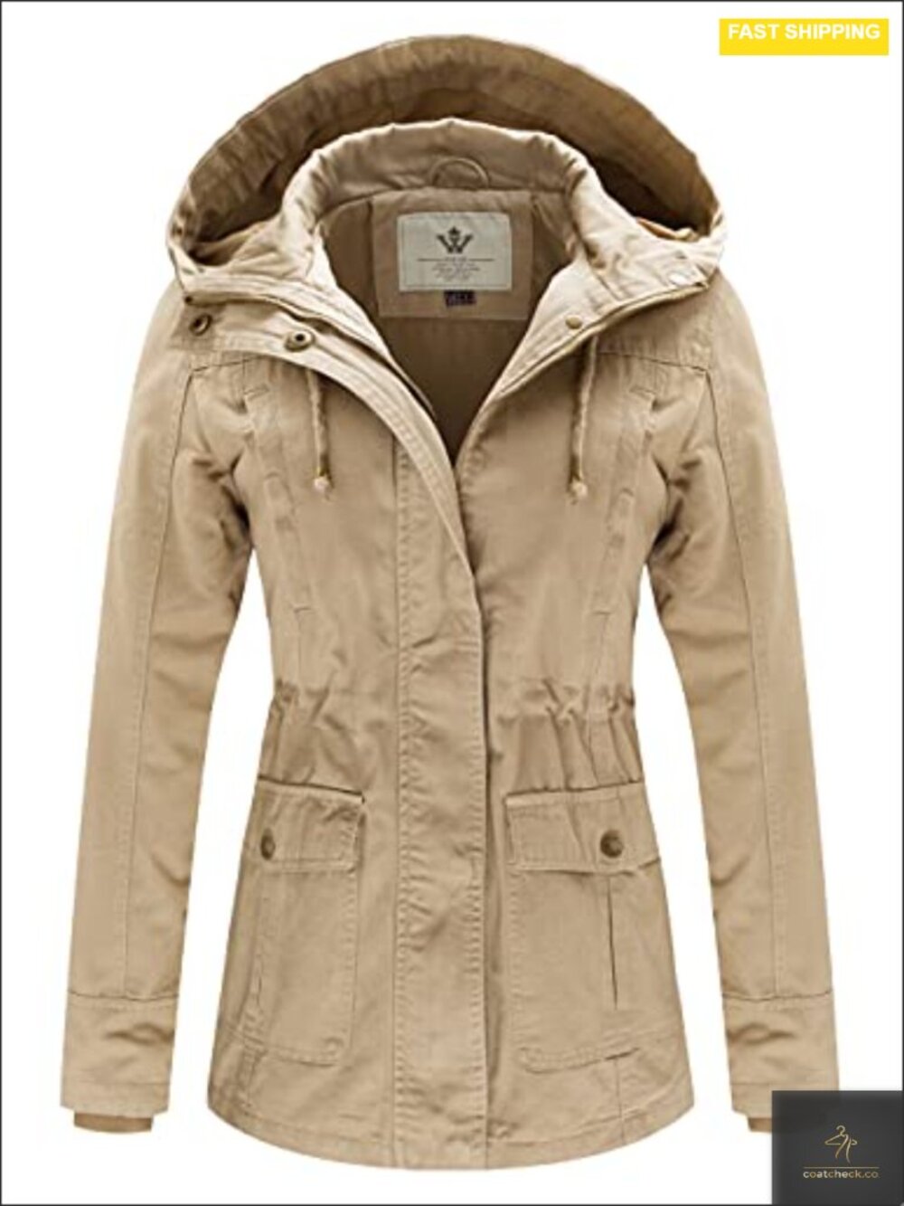 Women's Cotton Utility Anorak Jacket Lightweight Military Cargo Coat with Hood